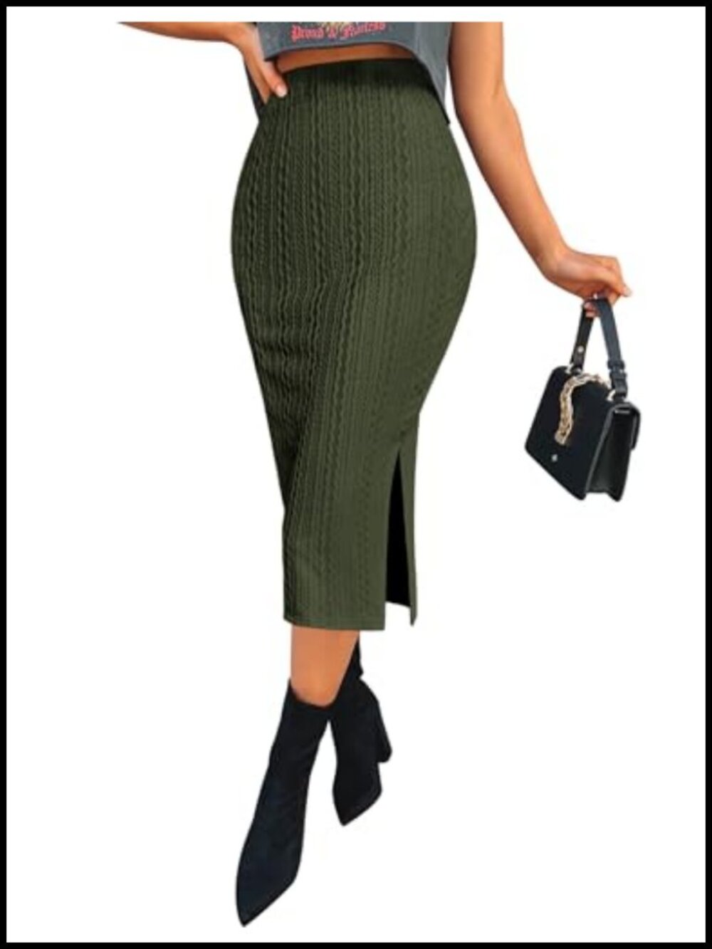 Women's Knit Midi Pencil Skirt High Waisted Slit Work Office Long Skirt